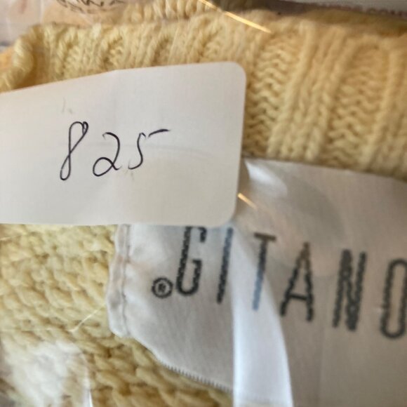 Womens Vintage 80s Gitano V Neck Cable Knit Sweater Floral Yellow L 3/4 Sleeve - Picture 8 of 8